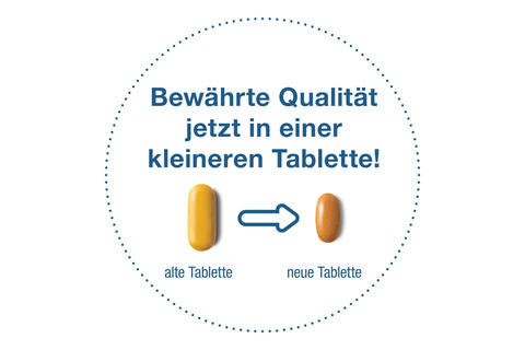 Vergleich der neuen mit der alten Tablette von Tebofortin - kleinere Grösse, gleiche Wirkung