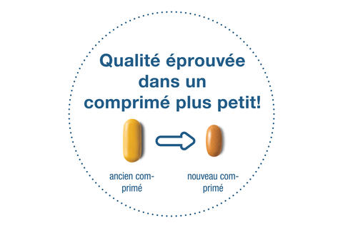 Comparaison du nouveau et de l'ancien comprimé de Tébofortine - taille plus petite, même effet